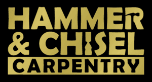 New Logo for Hammer & Chisel Carpentry, with Gold lettering on a black background